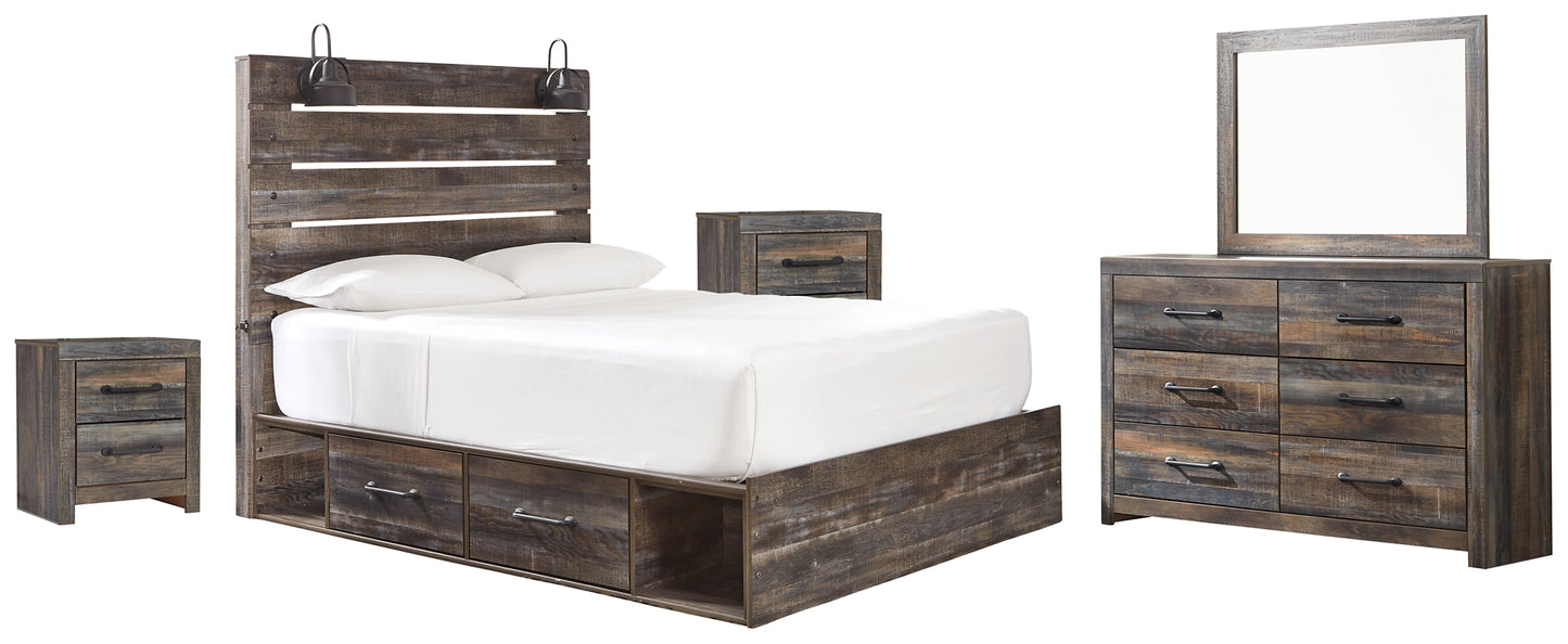 Drystan  Panel Bed With 2 Storage Drawers With Mirrored Dresser And 2 Nightstands