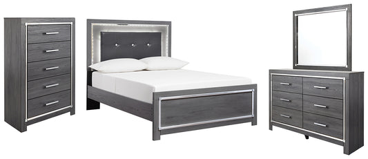 Lodanna Full Panel Bed with Mirrored Dresser and Chest