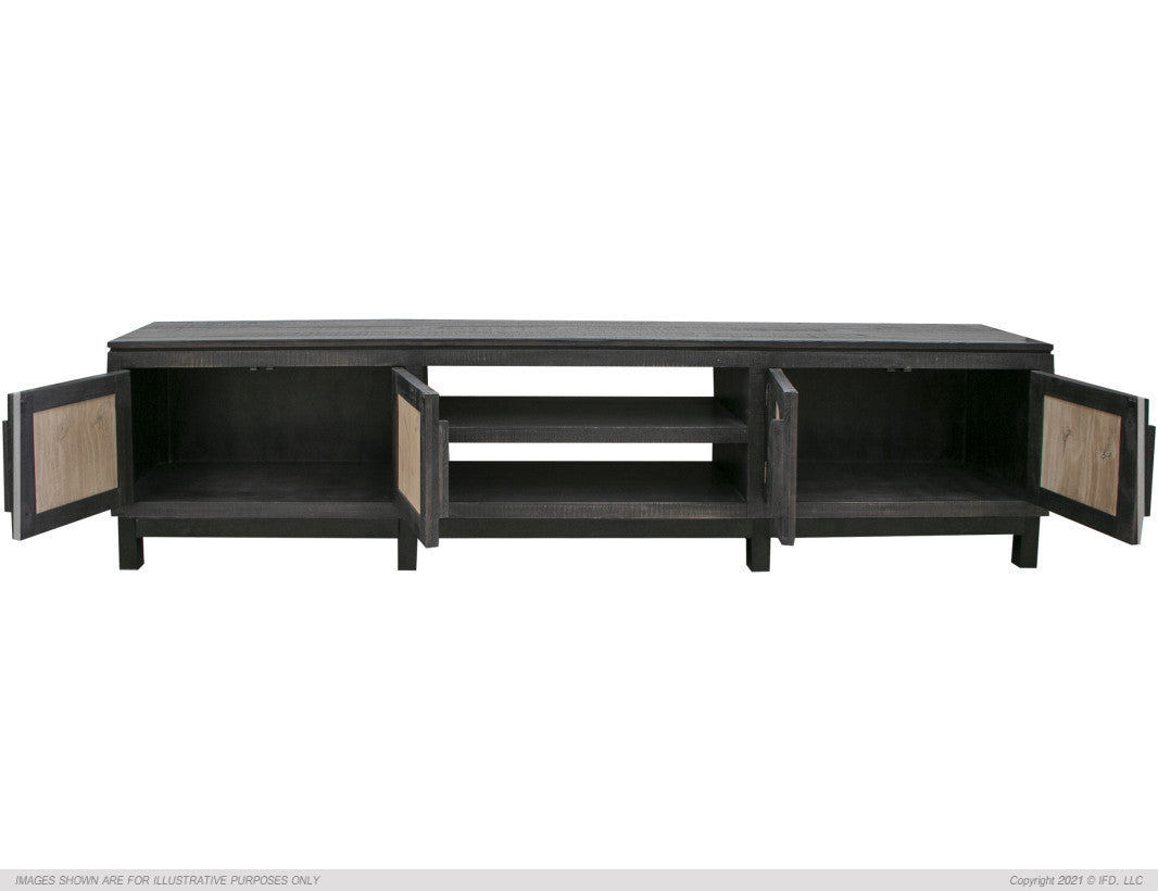 4 Doors & Shelves, 93" TV Stand, w/ Black finish