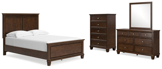 Danabrin Full Panel Bed with Mirrored Dresser and Chest