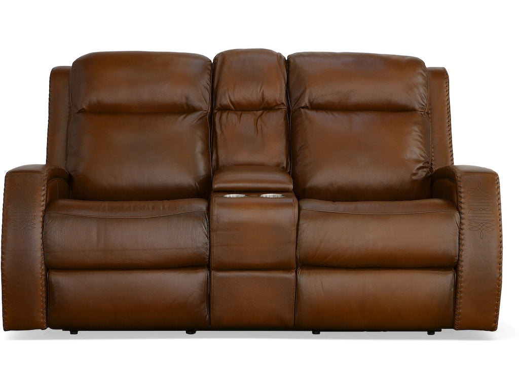 Mustang Power Reclining Loveseat with Console and Power Headrests