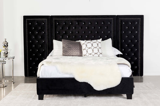 Hailey Upholstered California King Wall Panel Bed Black