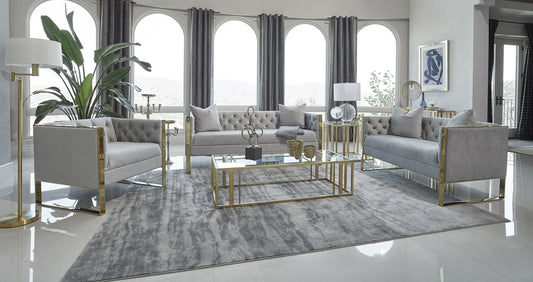 Eastbrook 3-piece Velvet Upholstered Tufted Sofa Set Grey