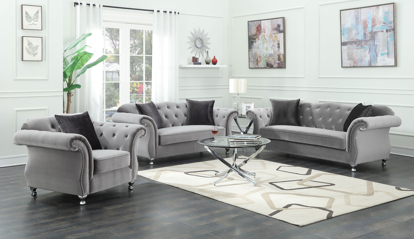 Frostine 3-piece Upholstered Tufted Sofa Set Silver