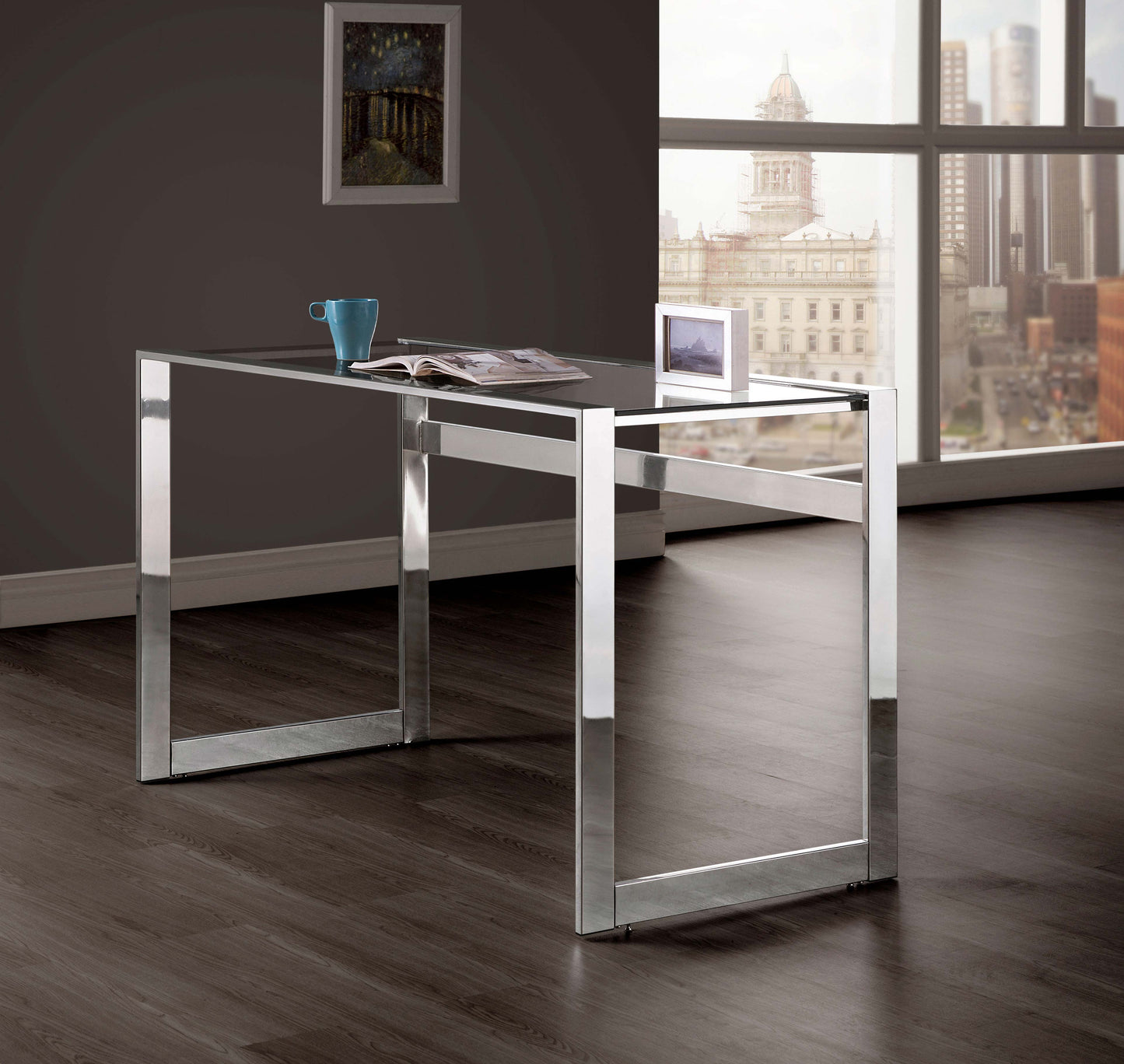 Hartford 47-inch Glass Top Writing Desk Chrome