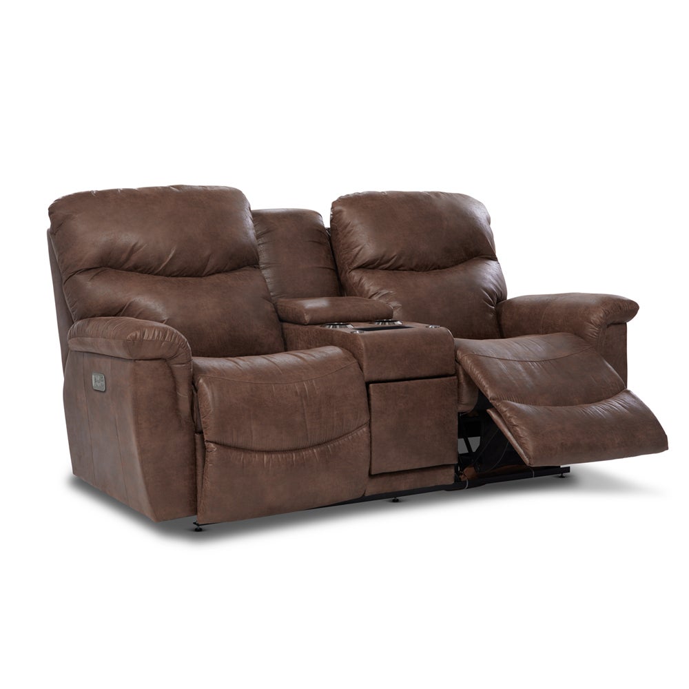 James Power Reclining Loveseat w/ Headrest & Console