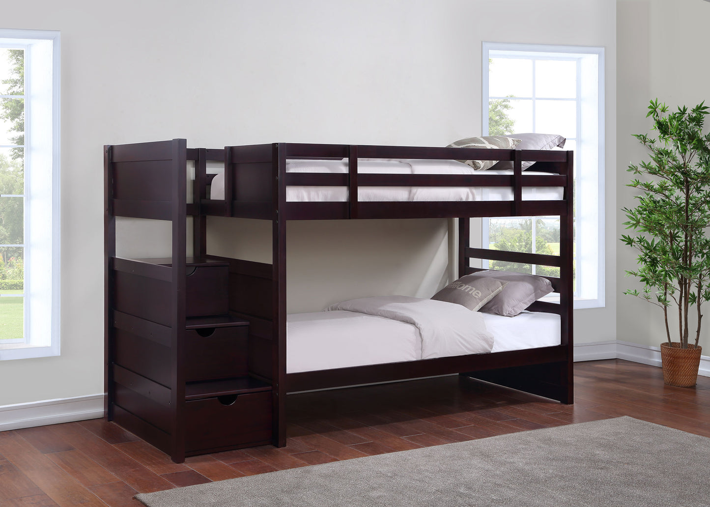 Elliott Wood Twin Over Twin Stairway Bunk Bed Cappuccino