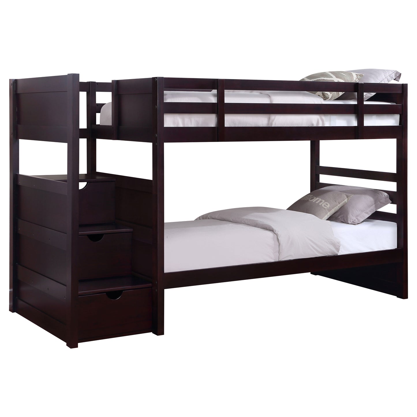 Elliott Wood Twin Over Twin Stairway Bunk Bed Cappuccino