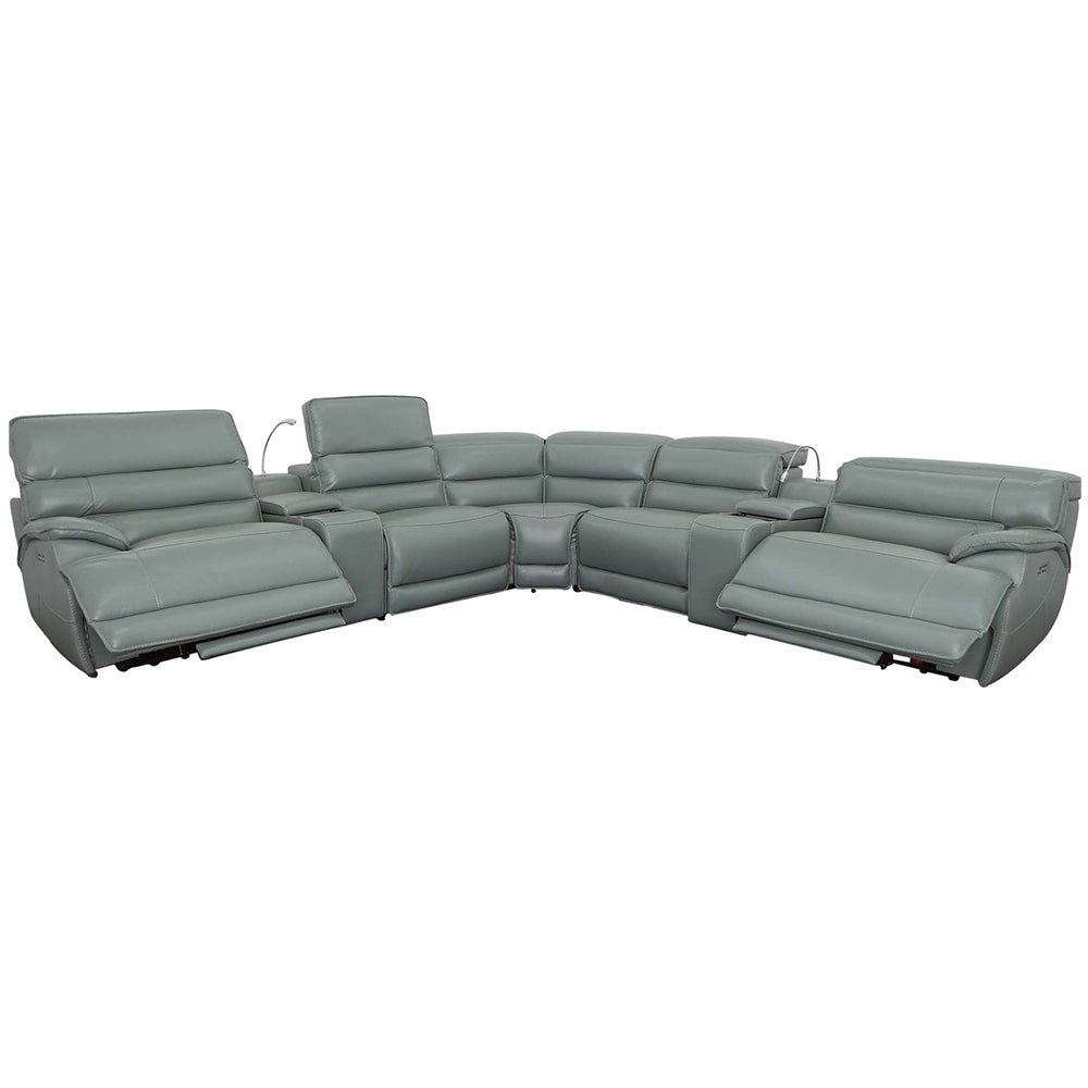 DATON 7-PIECE DUAL-POWER LEATHER RECLINING SECTIONAL, MINT