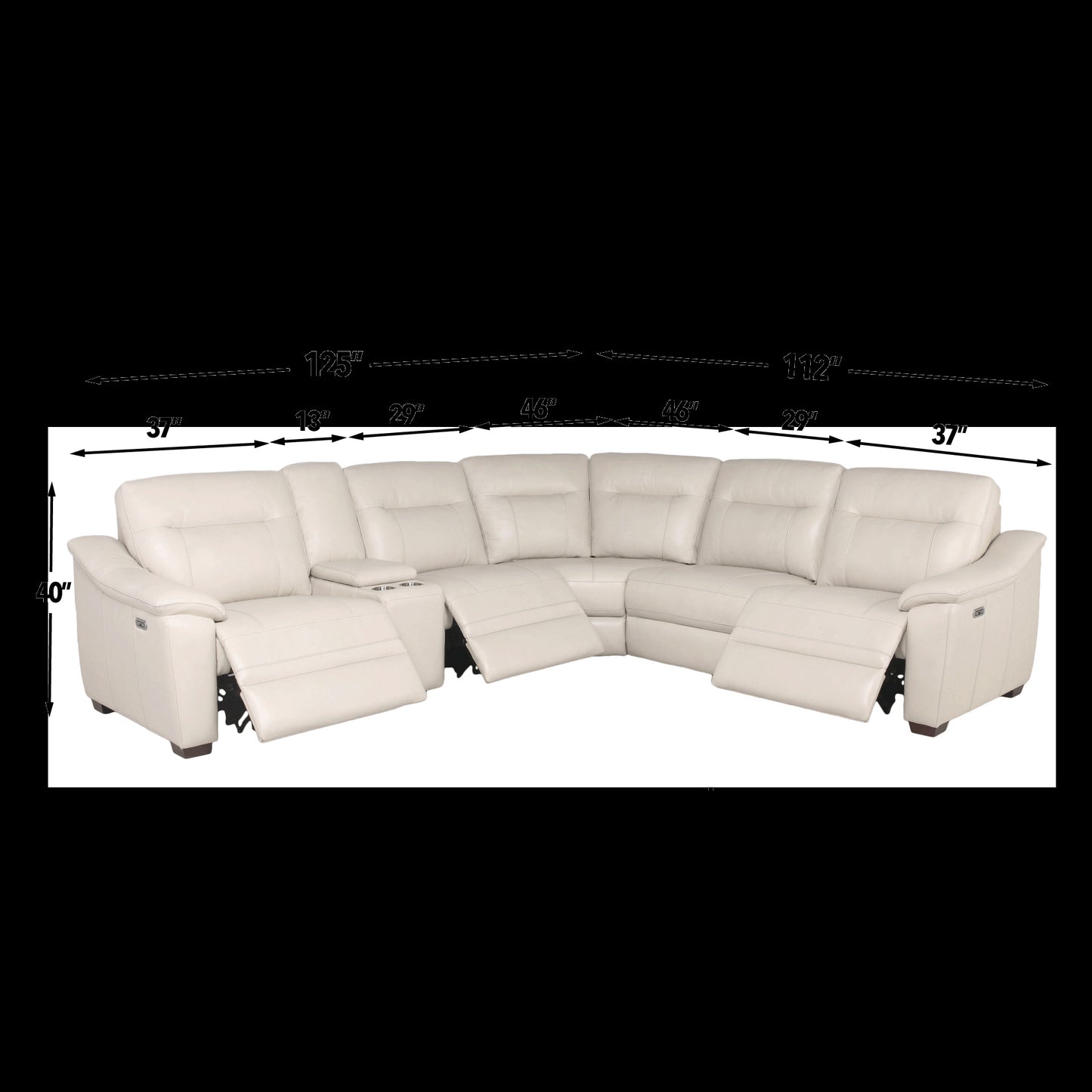 CASA 6-PIECE LEATHER DUAL-POWER RECLINING SECTIONAL, IVORY