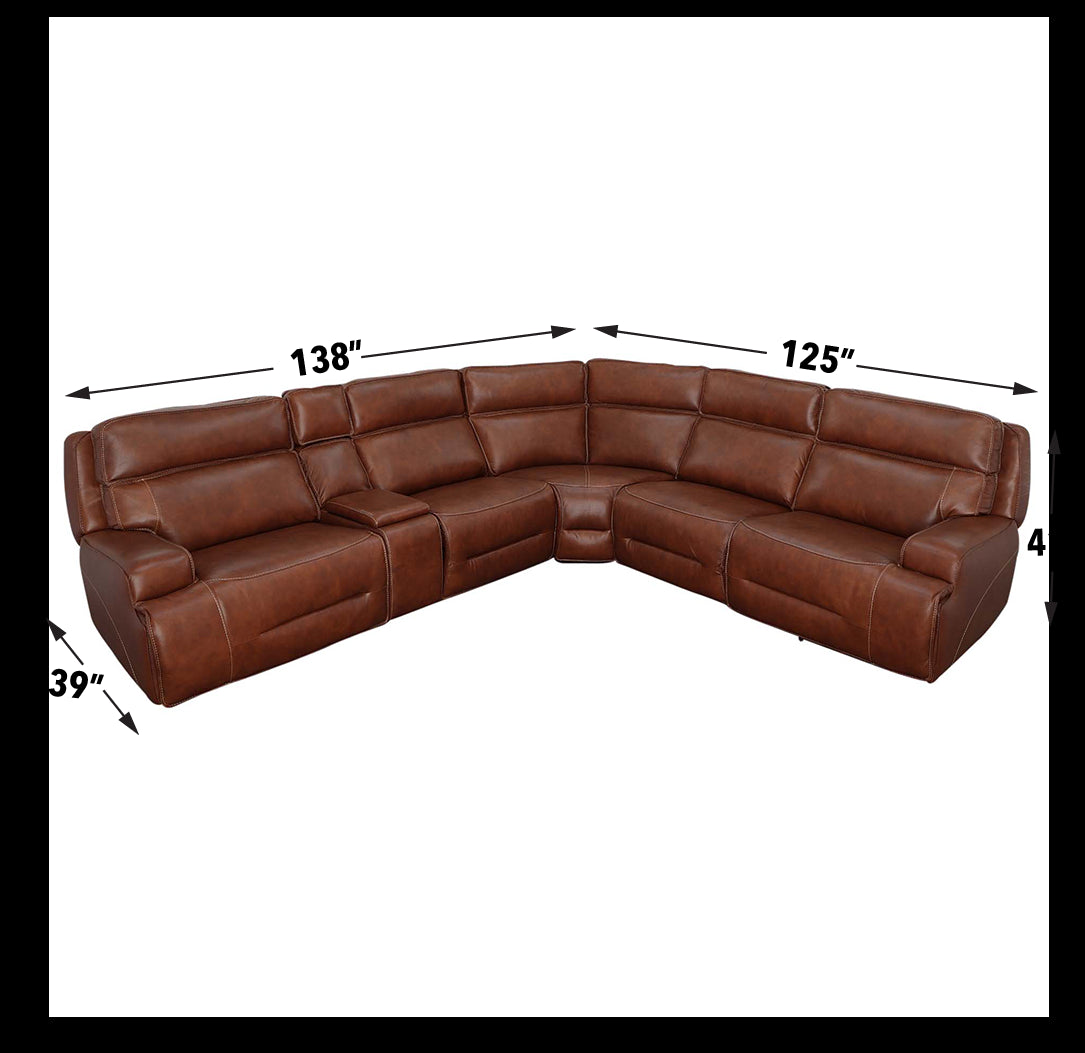 HAYDENN 6-PIECE DUAL-POWER LEATHER RECLINING SECTIONAL