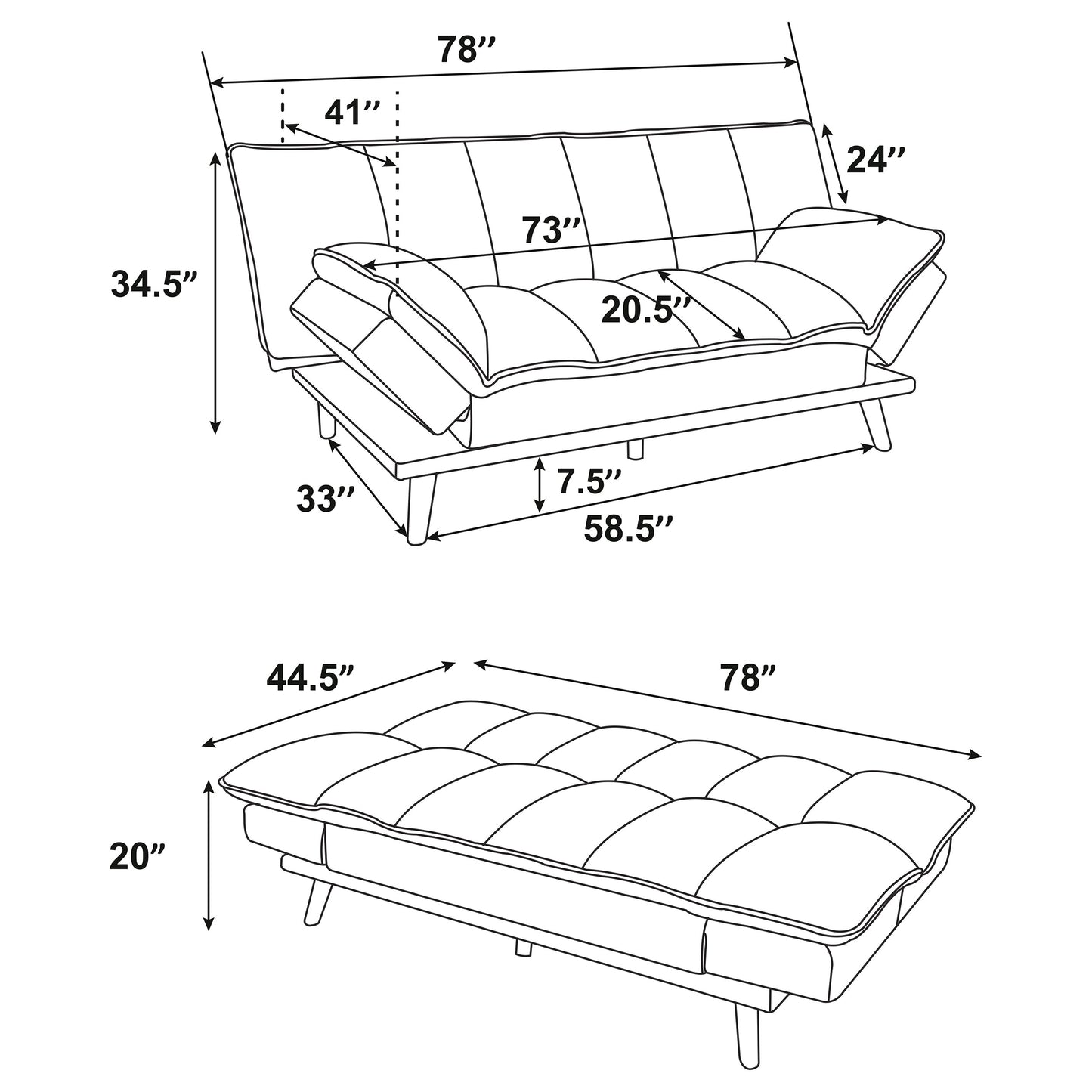 Laredo Upholstered Tufted Convertible Sofa Bed Light Grey