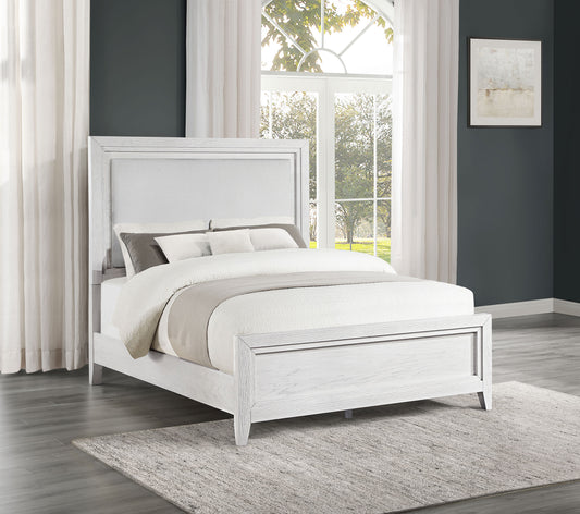 Marielle Eastern King LED Panel Bed Distressed White