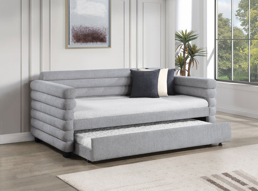 Patricia Boucle Upholstered Twin Day Bed with Trundle Grey