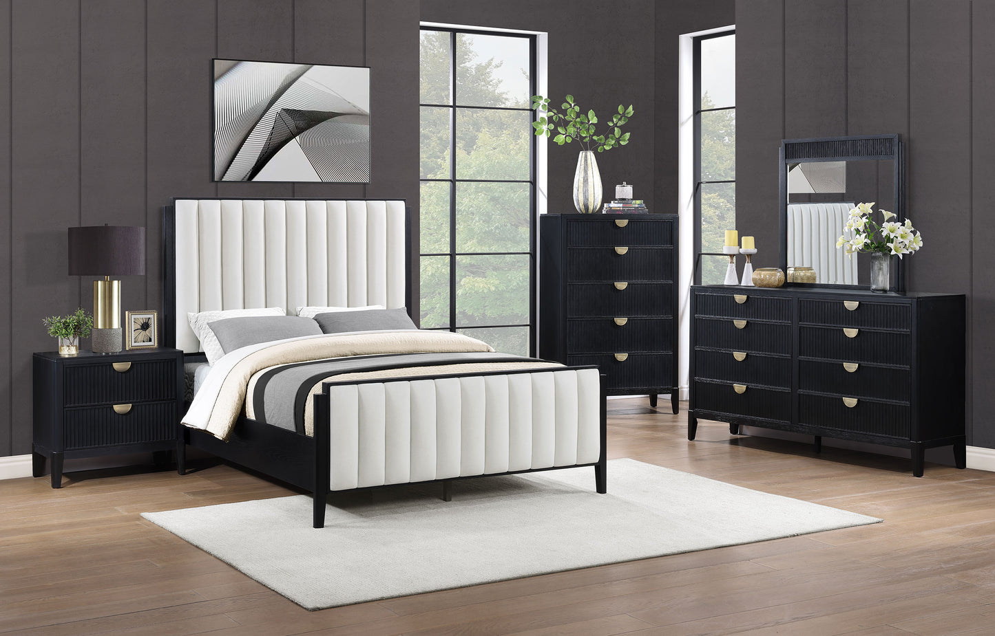 Brookmead 5-piece Upholstered Eastern King Bedroom Set Black