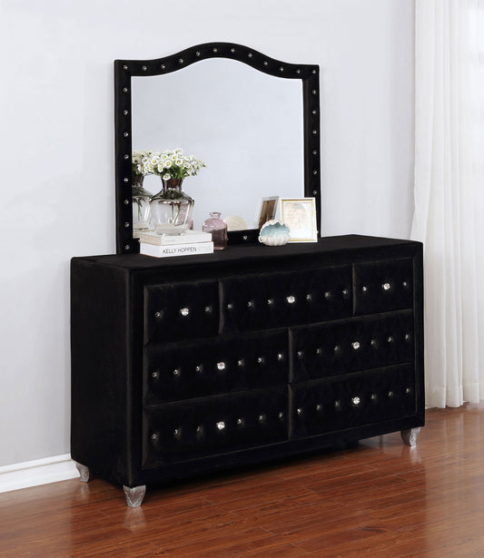 Deanna 7-drawer Upholstered Dresser with Mirror Black