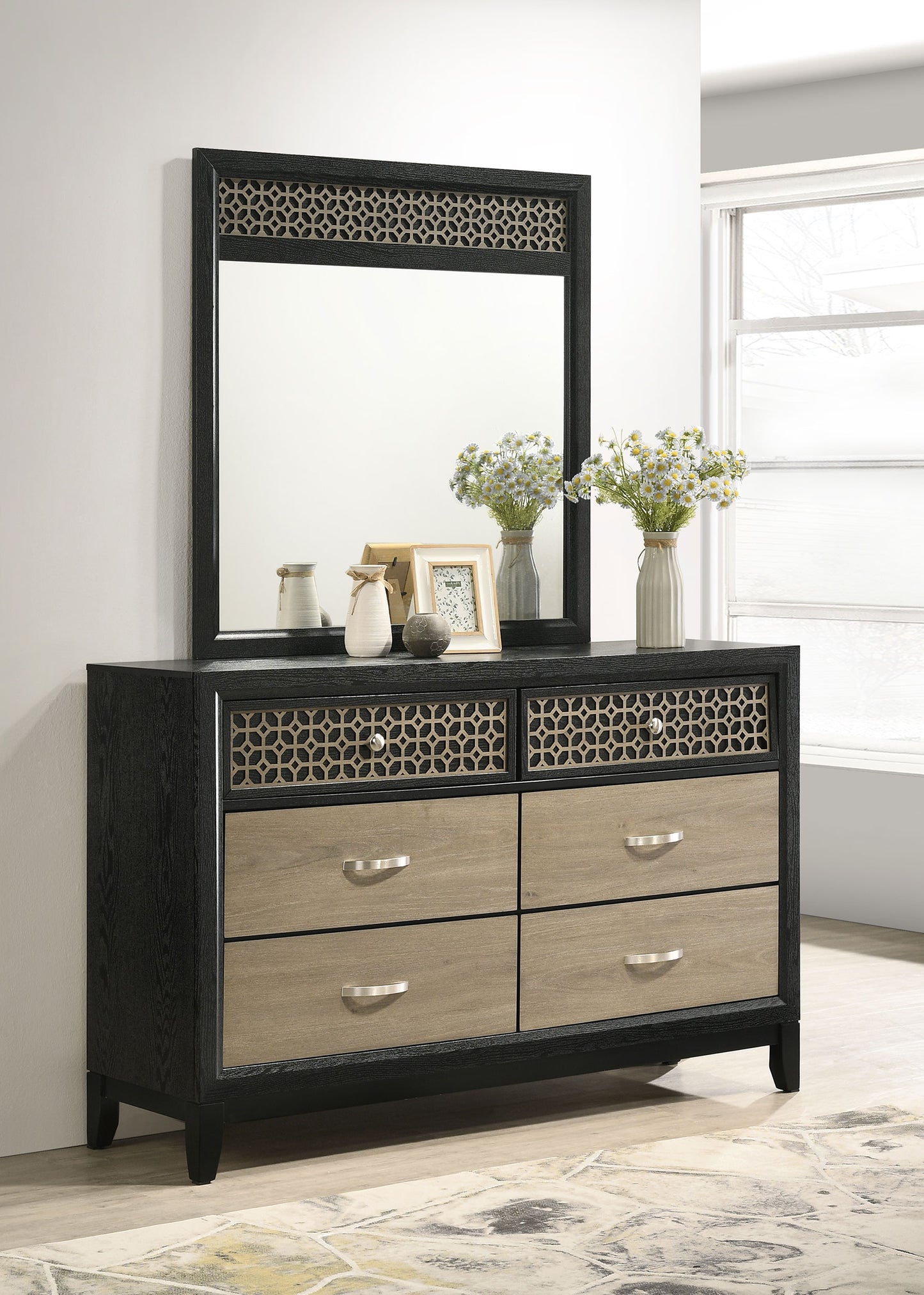 Valencia 6-drawer Dresser with Mirror Black