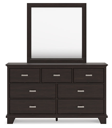 Covetown Full Panel Bed with Mirrored Dresser, Chest and Nightstand