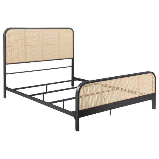 Lanewood Polyethylene PE Rattan Upholstered Metal Queen Bed Black