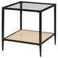 Amherst Glass Top Metal with Cane Shelf End Table Black