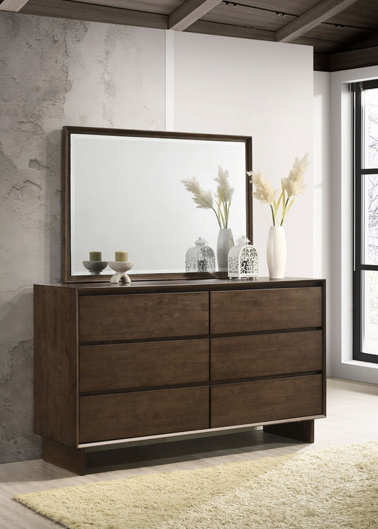 Glenwood 6-drawer Dresser and Mirror Warm Brown