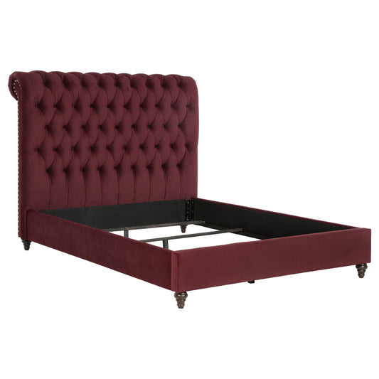 Devon 57-inch Upholstered Eastern King Panel Bed Wine Red