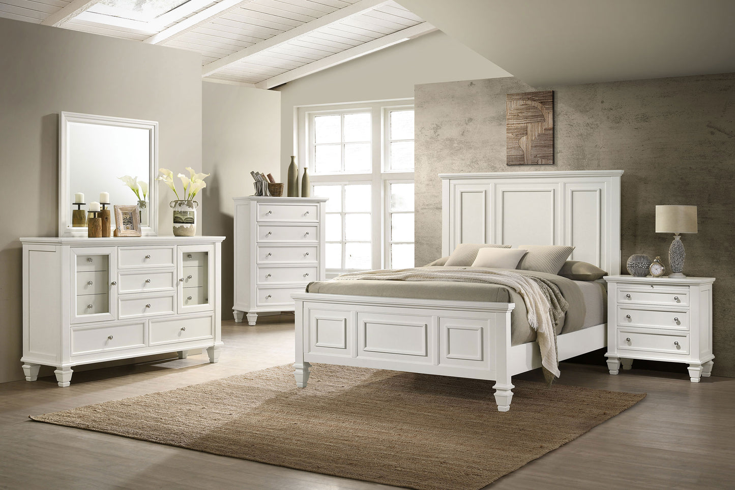 Sandy Beach 63-inch Eastern King Wood Panel Bed Cream White