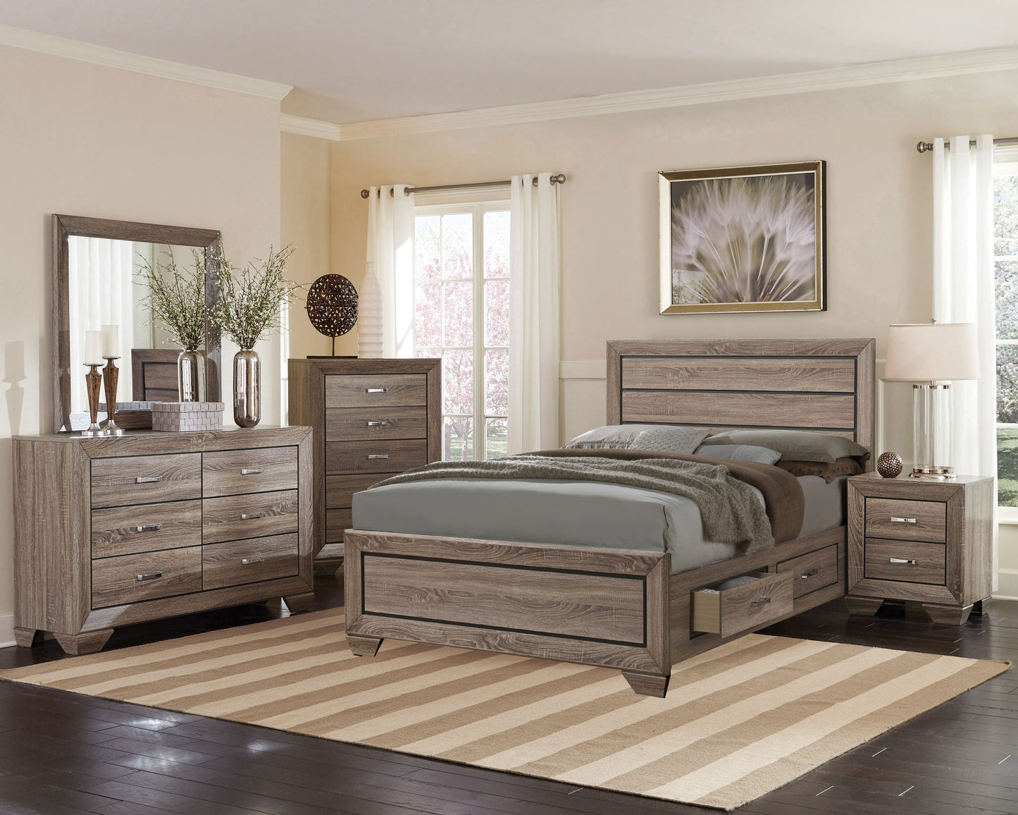 Kauffman Wood California King Storage Panel Bed Washed Taupe