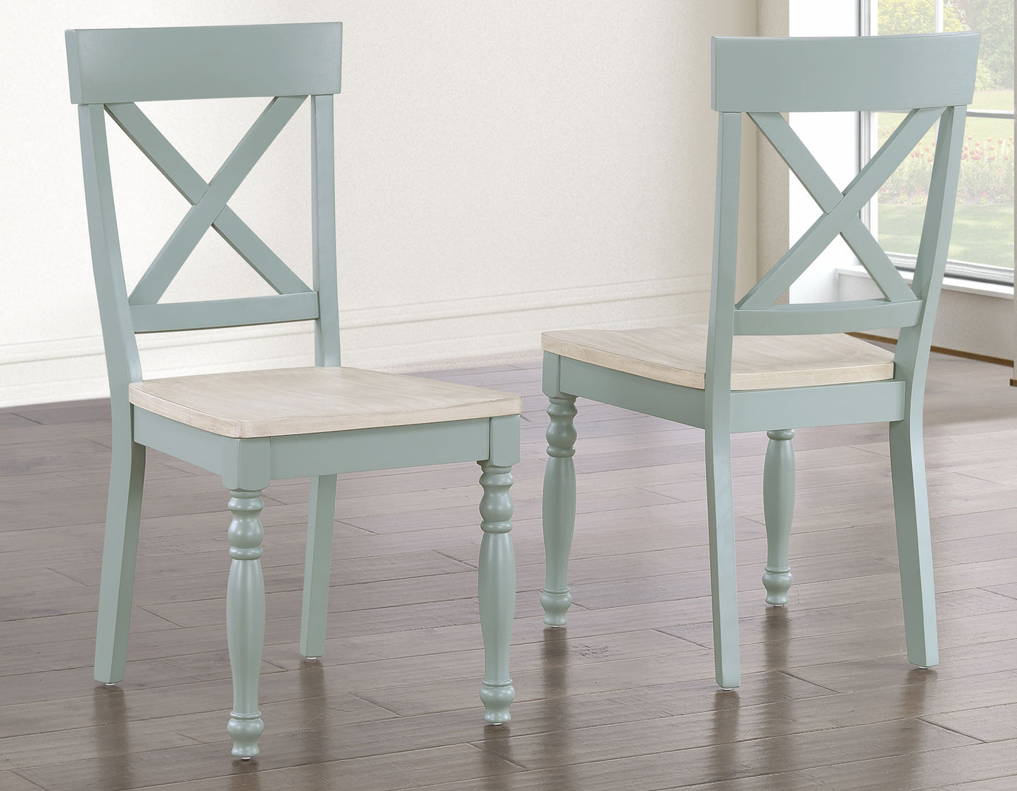 Darcy Solid Wood Side Chair, Mint Green and Natural Finish