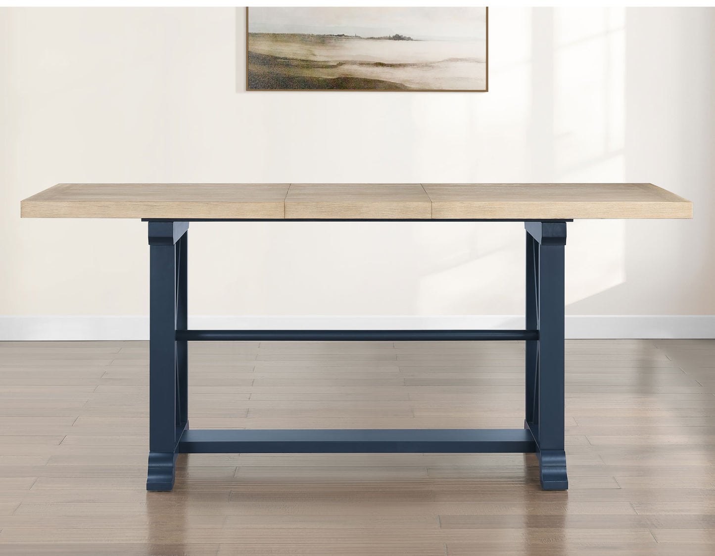 Darcy 64-82"Counter Table with 18-inch leaf, Midnight Blue and Natural Finish