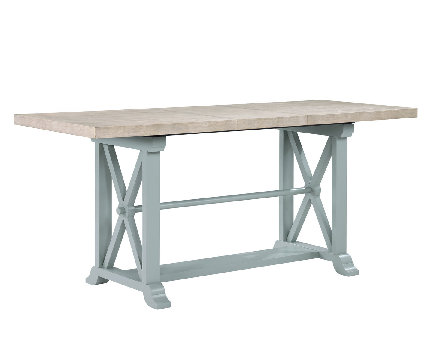 Darcy 64-82"Counter Table with 18-inch leaf, Mint Green and Natural Finish