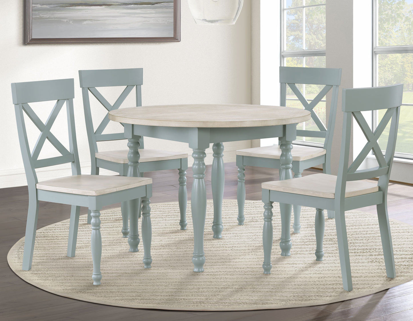 Darcy 42" Round Dining Table, Mint Green and Natural Finish