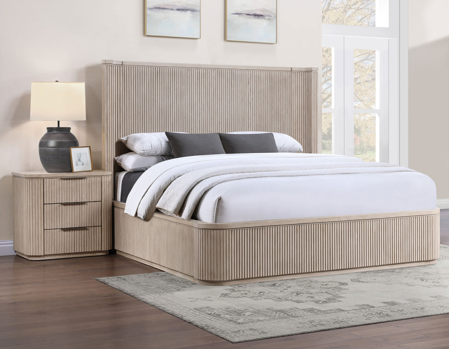 Henry Reeded King 4-Piece Bedroom Set, Tan Finish