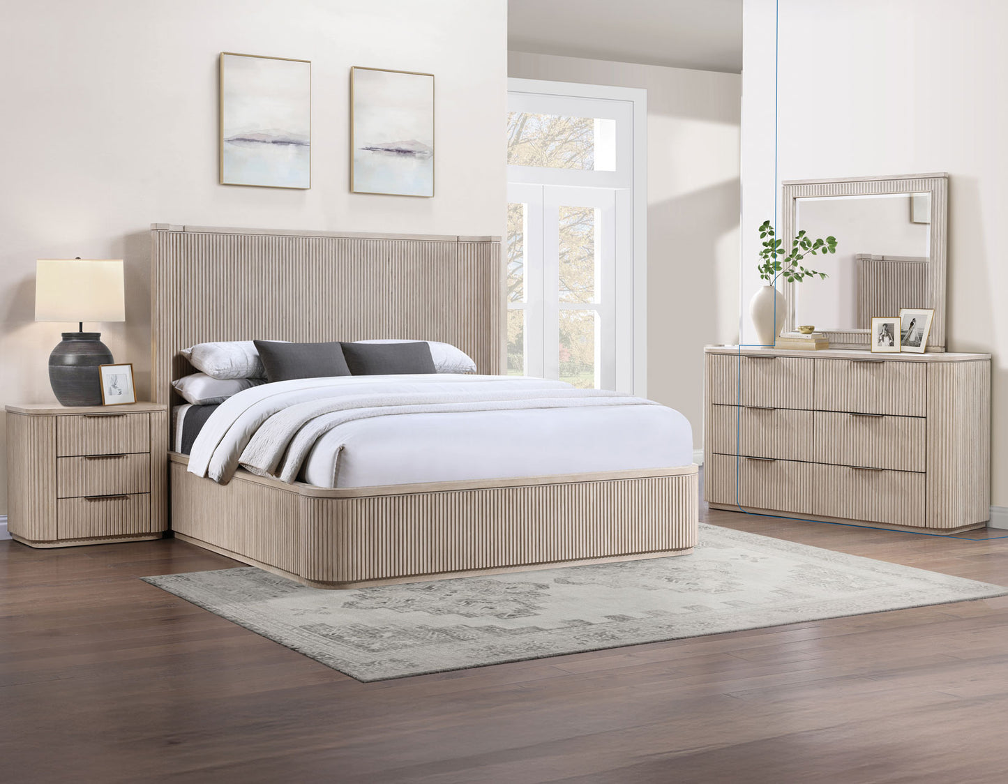 Henry Reeded Queen Bed, Tan Finish