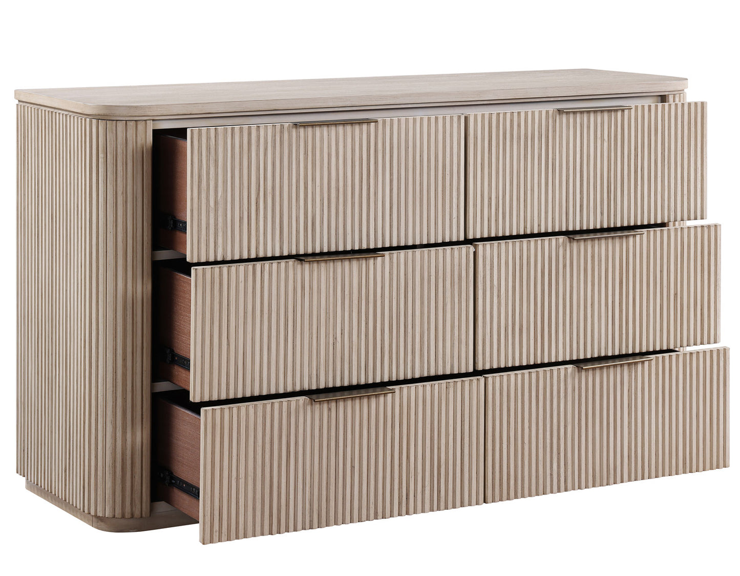 Henry 65" 6-Drawer Reeded Dresser, Tan Finish