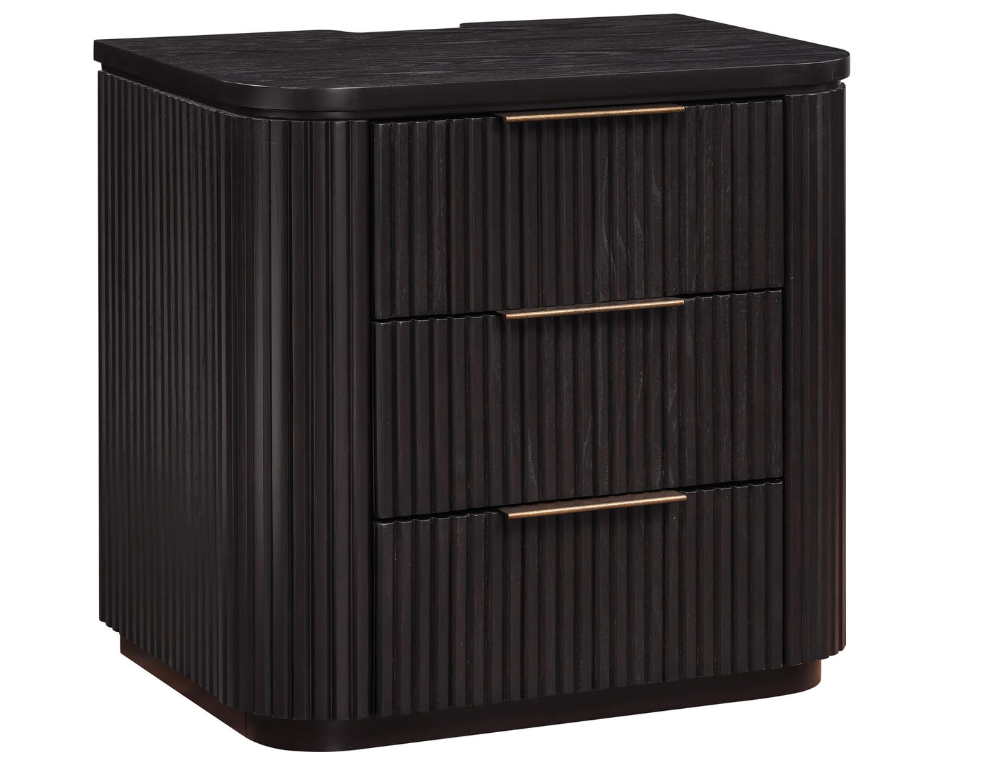 Henry Reeded 3-Drawer Nightstand with USB & Electric Outlets, Espresso Finish