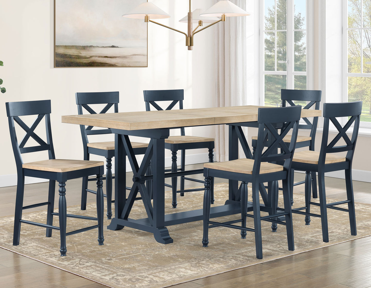 Darcy Solid Wood 24" Counter Stool, Midnight Blue and Natural Finish