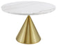 Conrad 48"White Marble Top Table with Gold Conical Base