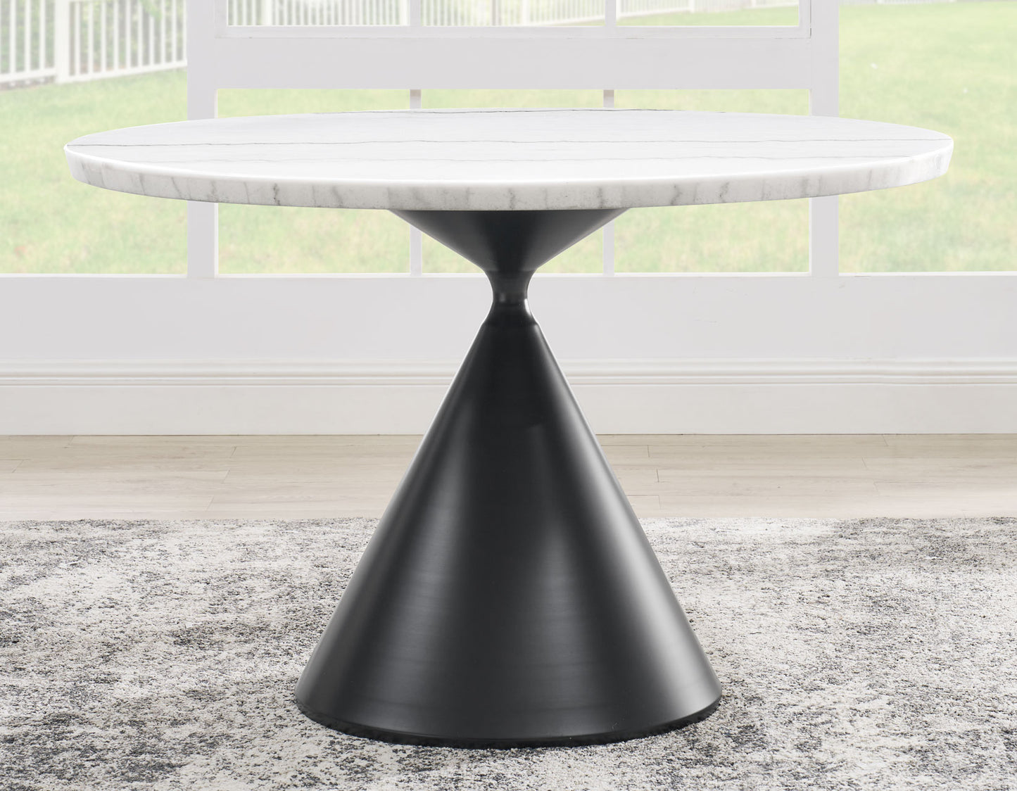 Conrad 48"White Marble Top Table with Black Conical Base