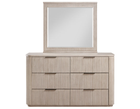 Henry 65" 6-Drawer Reeded Dresser and Mirror, Tan Finish