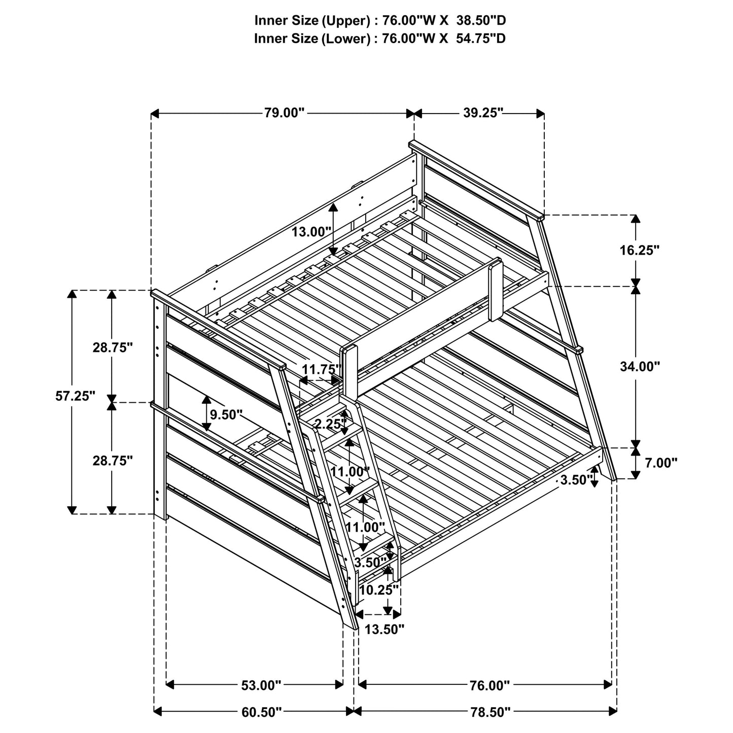 Holden Wood Veneer Twin Over Full Bunk Bed Walnut