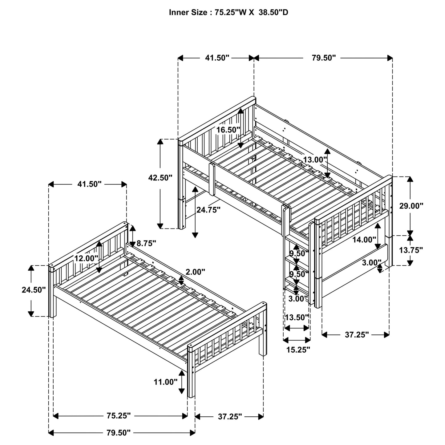 Dakota Wood Twin Over Twin Bunk Bed Natural