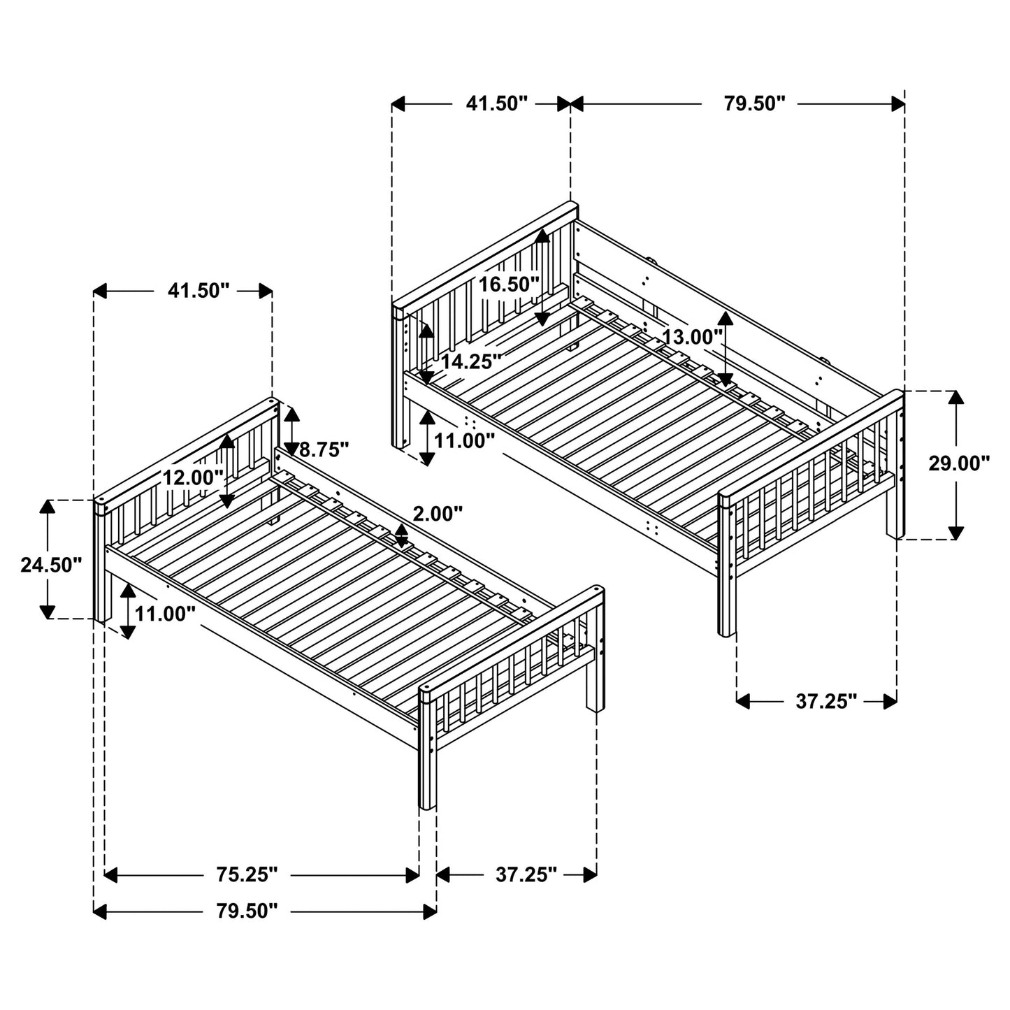 Dakota Wood Twin Over Twin Bunk Bed Natural