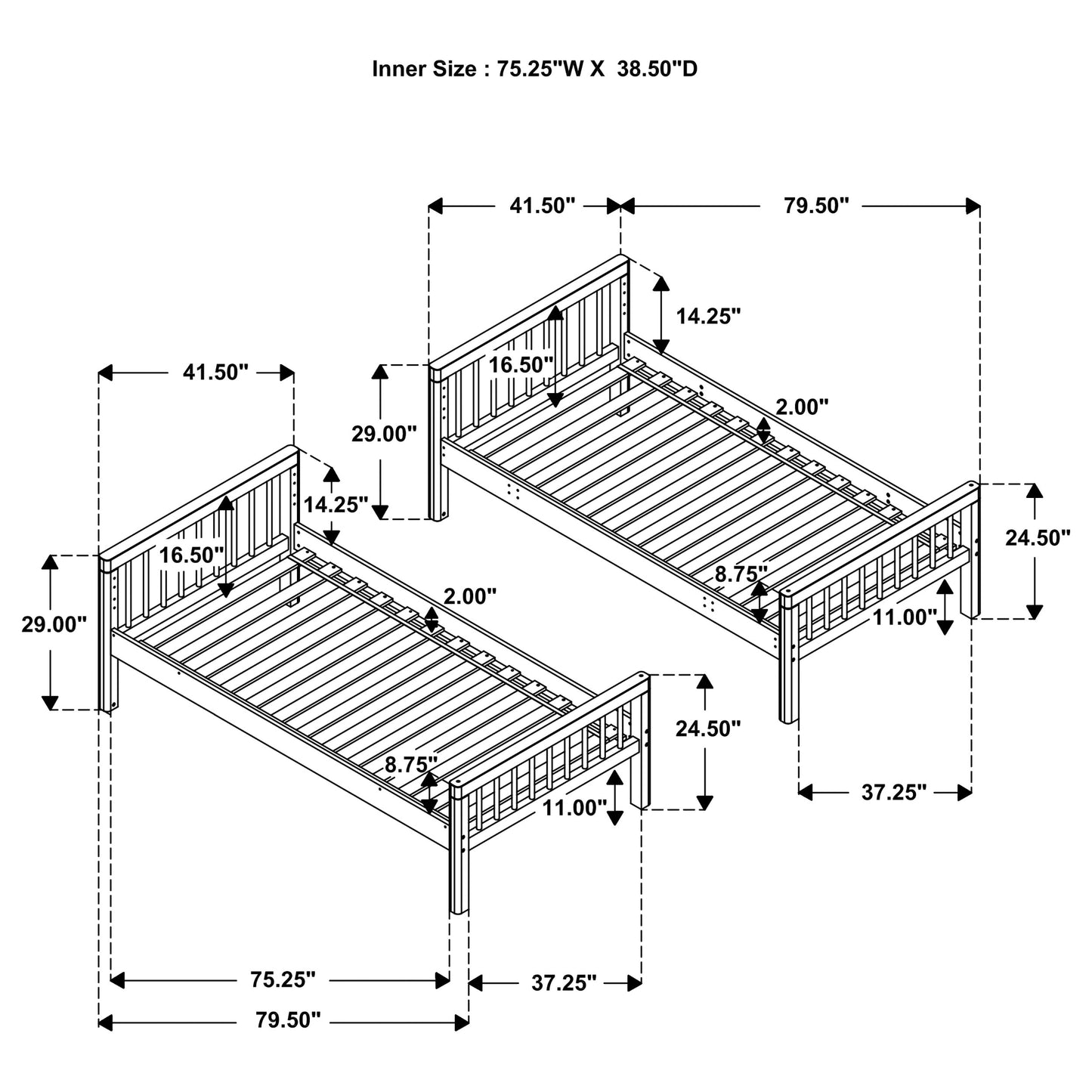 Dakota Wood Twin Over Twin Bunk Bed Natural