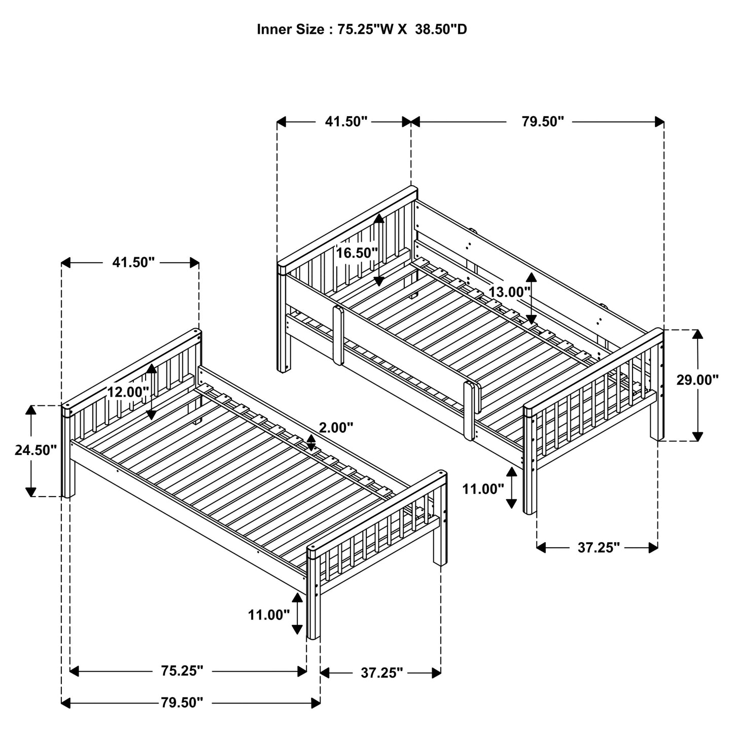 Dakota Wood Twin Over Twin Bunk Bed Natural