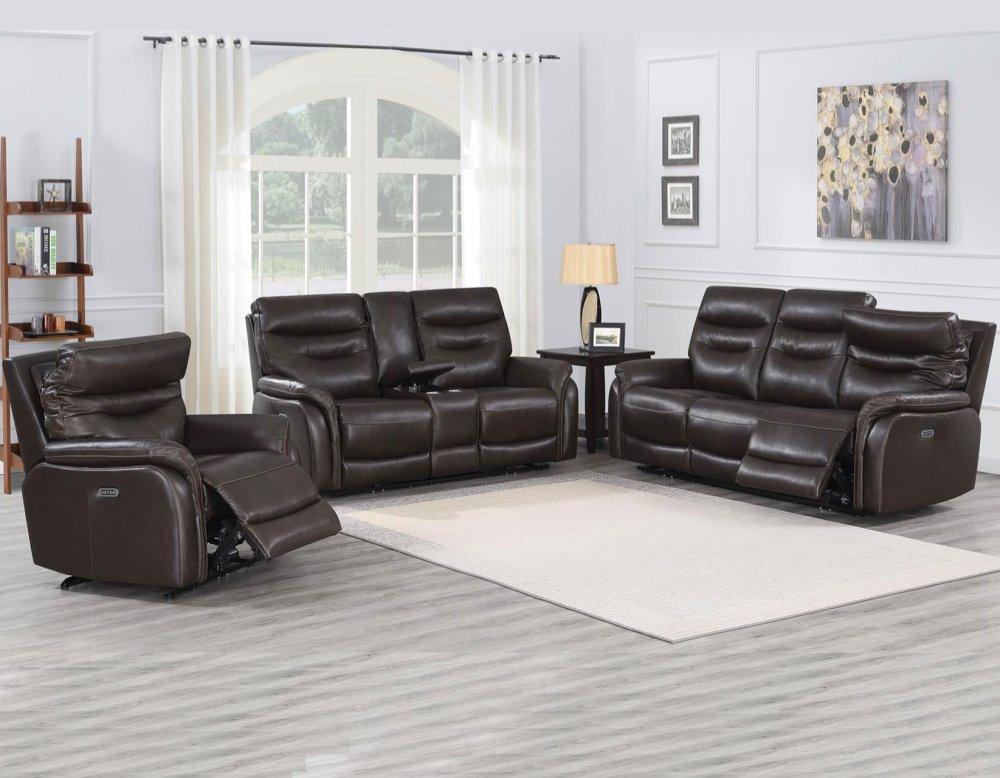 Fortuna Coffee 3-Piece Dual-Power Leather Reclining Set(Sofa, Loveseat & Chair)