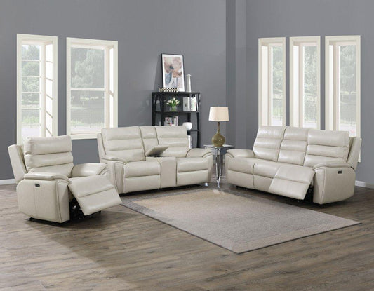 Duval Ivory 3-Piece Dual-Power Leather Reclining Set(Sofa, Loveseat & Chair)