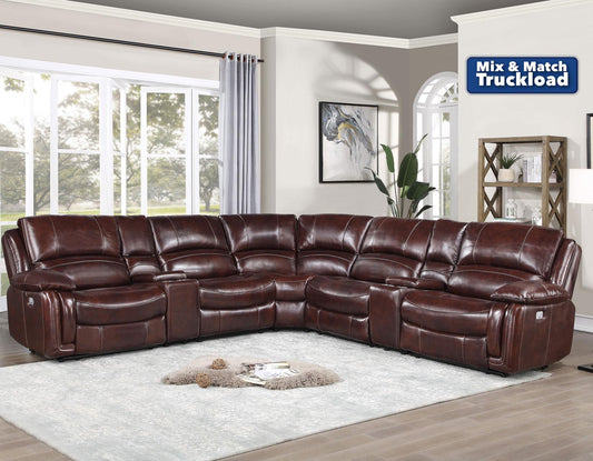 Denver Dual-Power 6-Piece Leather Sectional, Brown