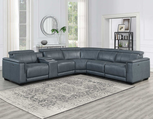 Lorenzo 6-Piece Dual-Power Reclining Modular Leather Sectional, Grey