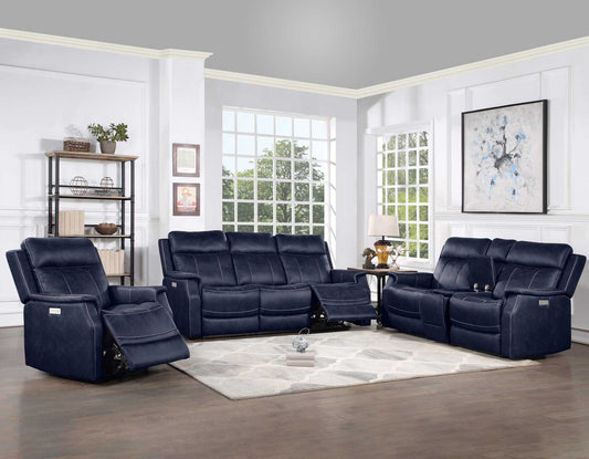 Valencia 3-Piece Dual-Power Ocean Blue Reclining Set (Sofa, Loveseat & Chair)